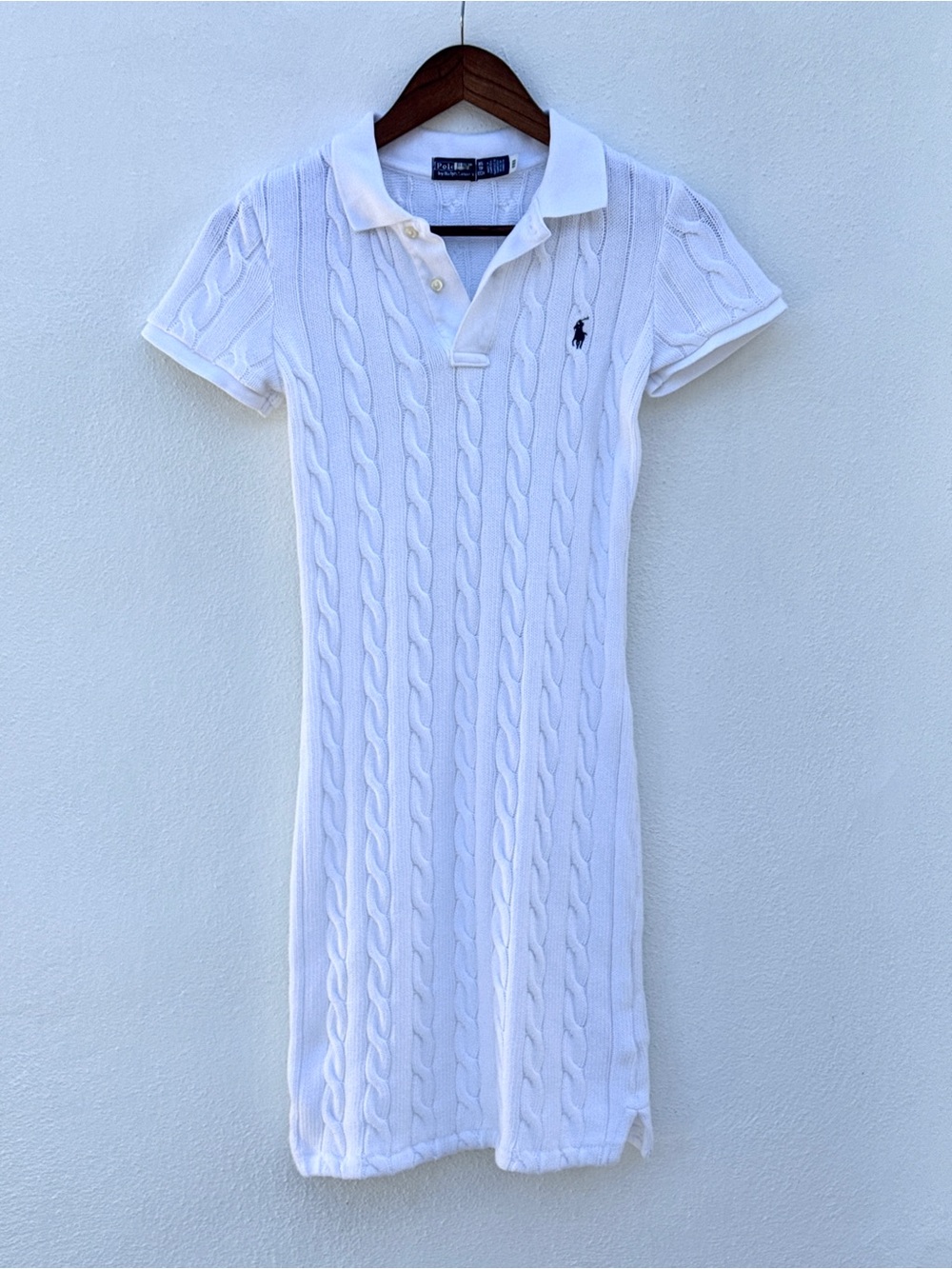 Polo Ralph Lauren White Cable-Knit Polo Mini Dress